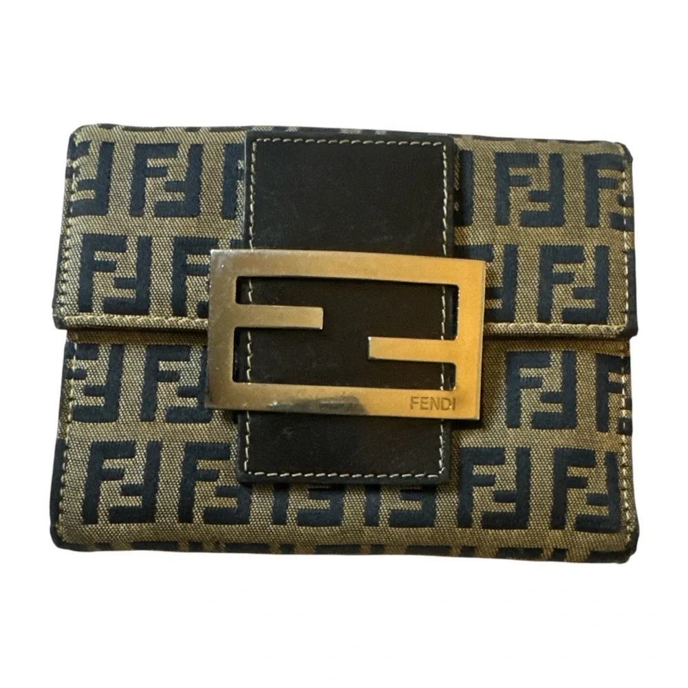 Fendi Black and Brown  Zucca Monogram canvas and leather Wallet - Picture 2 of 10